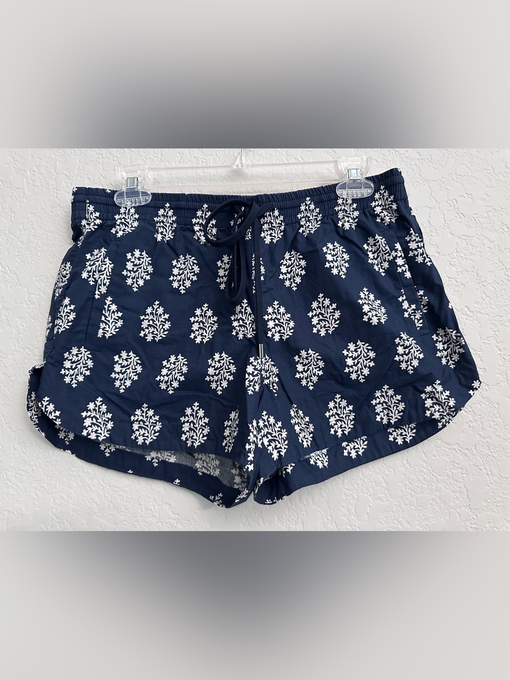 J. Crew Womens Easy Elastic Shorts White Fern Navy Blue Size Small